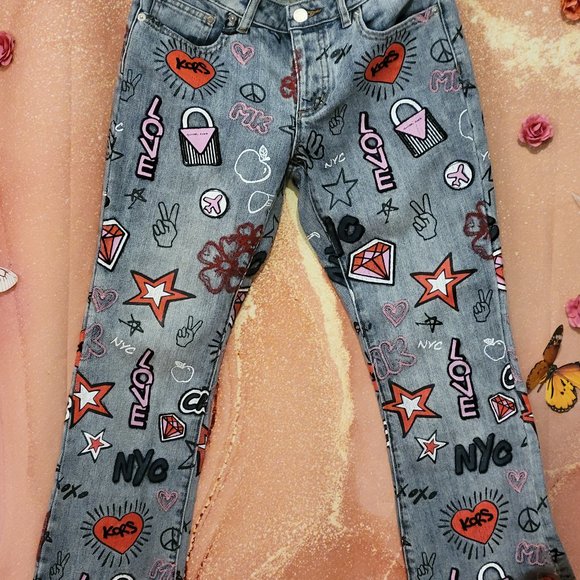 Michael Kors Blue Graphic Flare Jeans - Picture 1 of 16